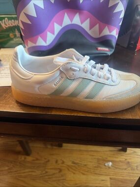 adidas Samba White with Light Mint Stripes and Gum Sole